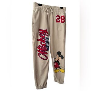 Disney Mickey Mouse Beige Graphic Joggers Spell Out Women’s Medium Sweatpants